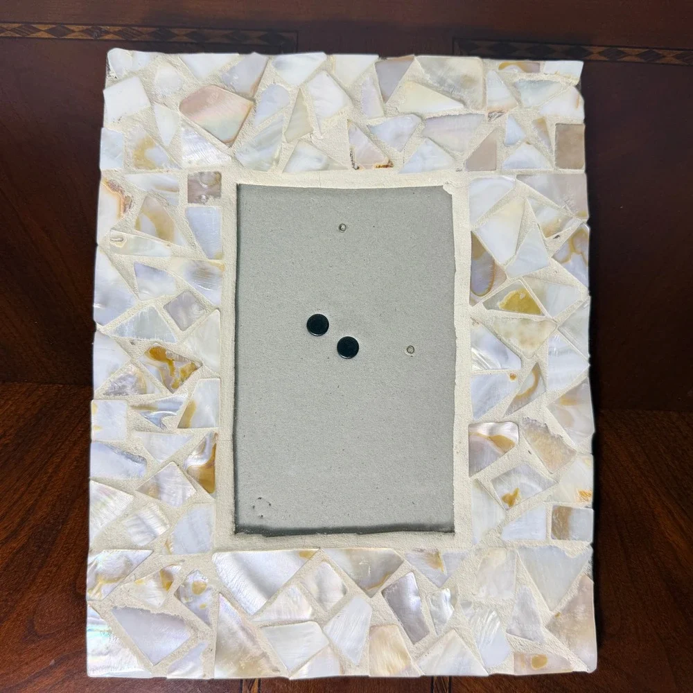 Vintage Mother of Pearl Mosaic Picture Frame Iridescent Shell Size 4 X 6 Boho